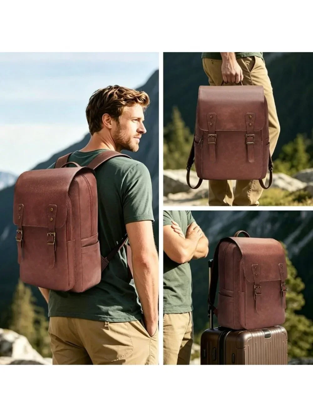 Vintage Waterproof Leather Backpack for Men & Women, 15.6